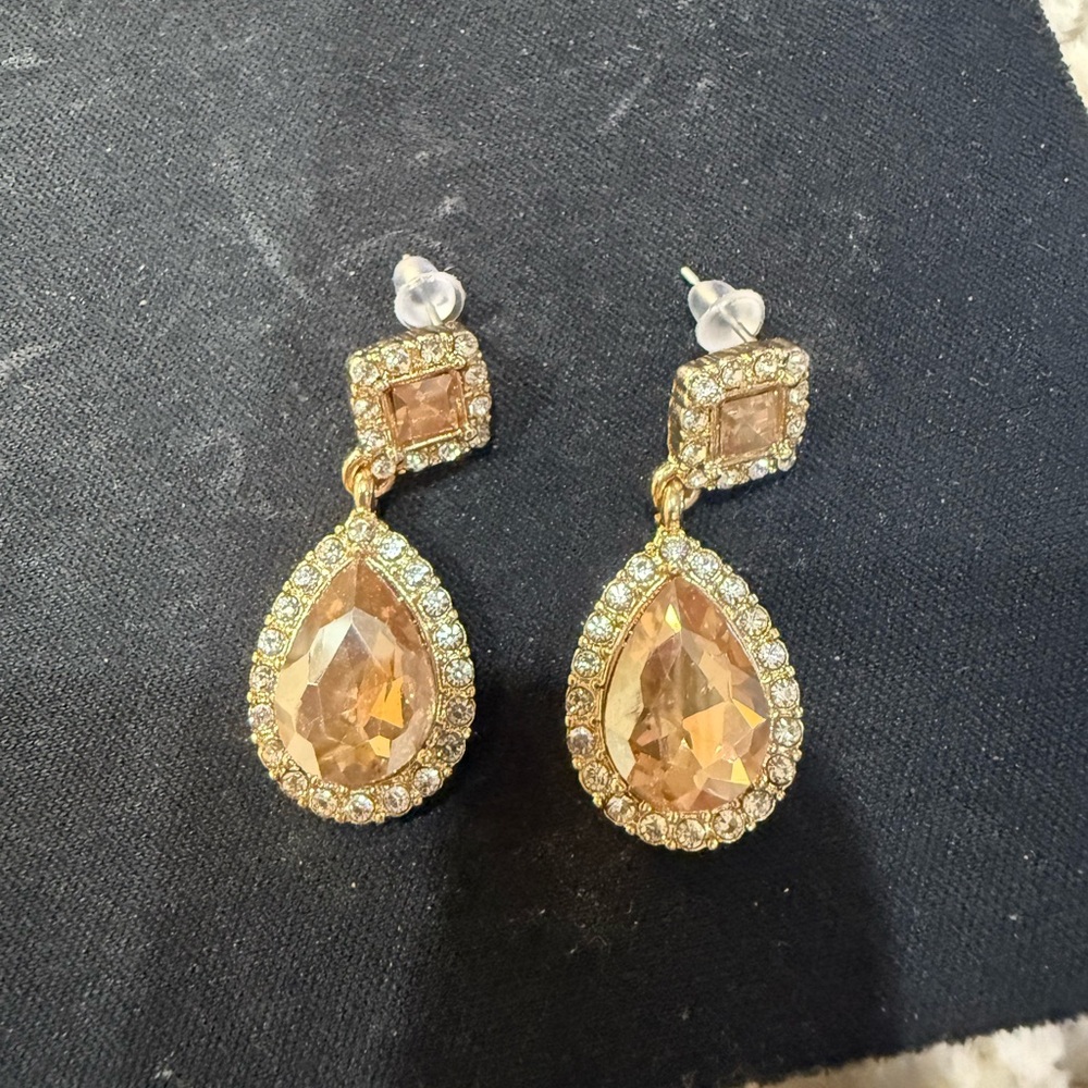 Gold and Crystal Teardrop Earrings